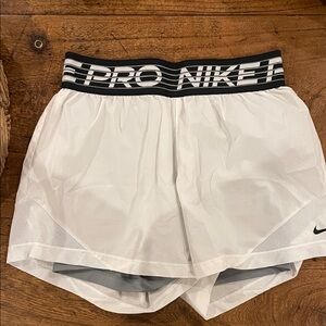 Nike White Women's Athletic Shorts with Black Logo Waistband